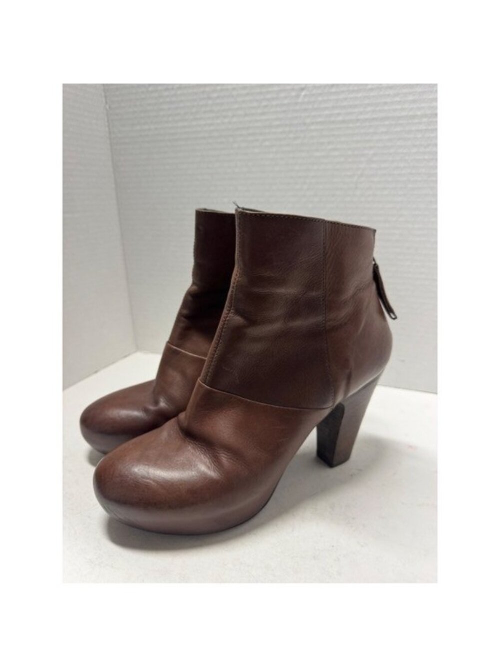 Vic Matie Italy Brown Leather Platform Ankle Boots Stacked Block Heel 39 8.5